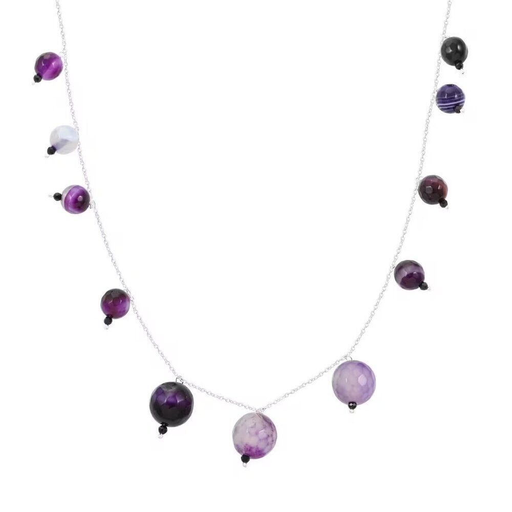 Purple Agate and Thai Black Spinel Beaded 18" Necklace in Sterling Silver